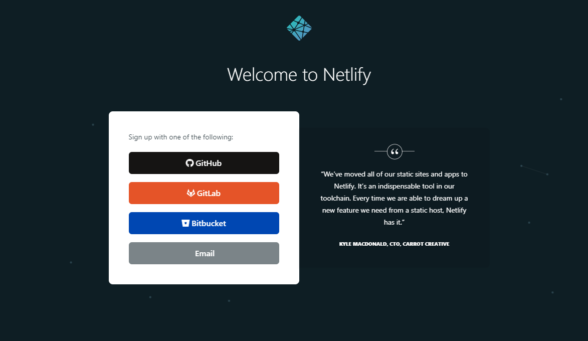 Netlify sign up page